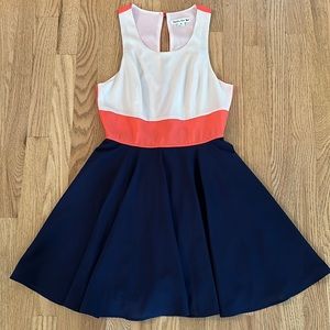 Cream, coral and navy dress. Size small